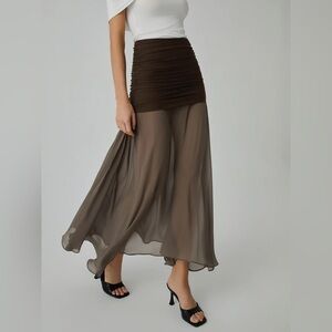 Commense Net Chiffon Sheer Panel Maxi Skirt